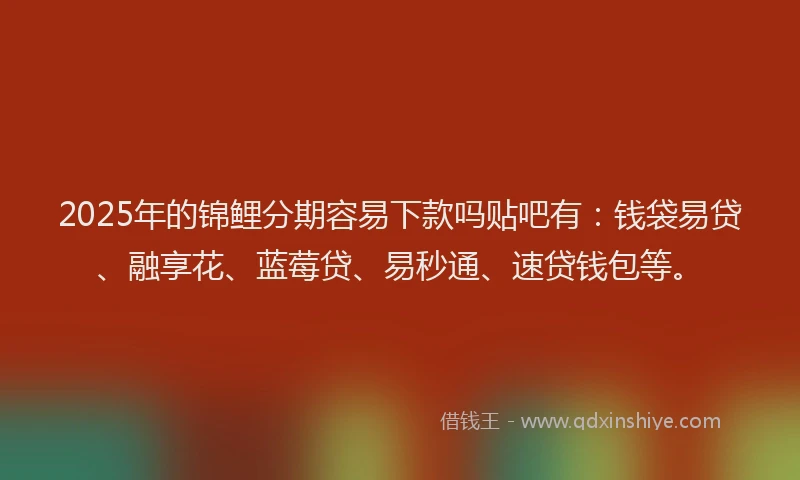 2025年的锦鲤分期容易下款吗贴吧有：钱袋易贷、融享花、蓝莓贷、易秒通、速贷钱包等。