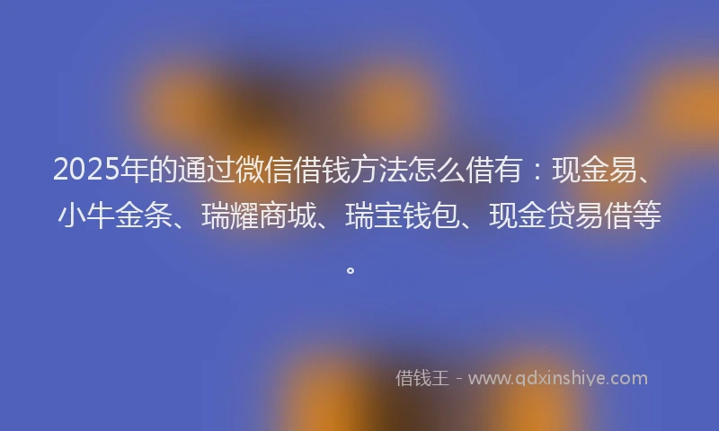 2025年的通过微信借钱方法怎么借有：现金易、小牛金条、瑞耀商城、瑞宝钱包、现金贷易借等。