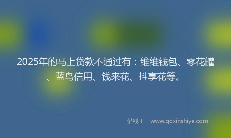 2025年的马上贷款不通过有：维维钱包、零花罐、蓝鸟信用、钱来花、抖享花等。
