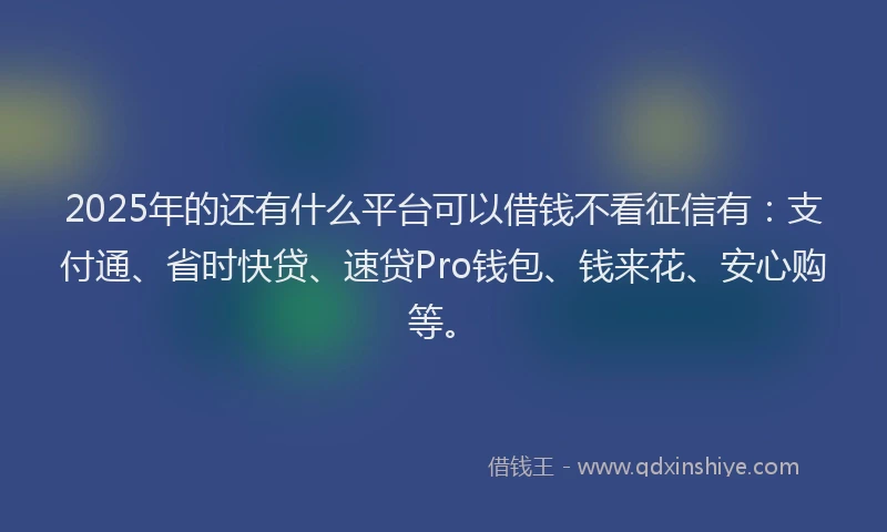 2025年的还有什么平台可以借钱不看征信有：支付通、省时快贷、速贷Pro钱包、钱来花、安心购等。