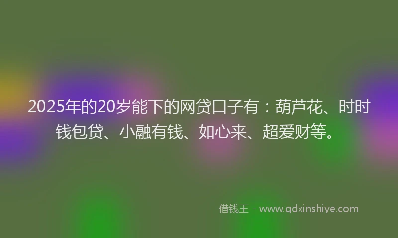 2025年的20岁能下的网贷口子有：葫芦花、时时钱包贷、小融有钱、如心来、超爱财等。