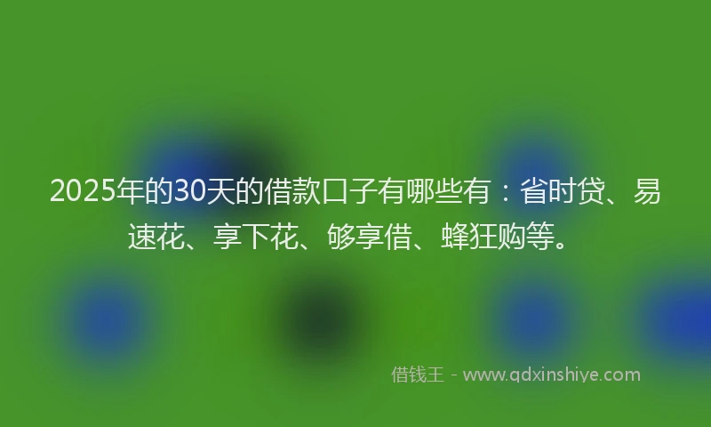 2025年的30天的借款口子有哪些有：省时贷、易速花、享下花、够享借、蜂狂购等。