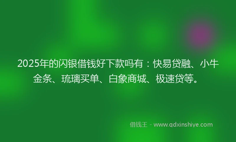 2025年的闪银借钱好下款吗有：快易贷融、小牛金条、琉璃买单、白象商城、极速贷等。