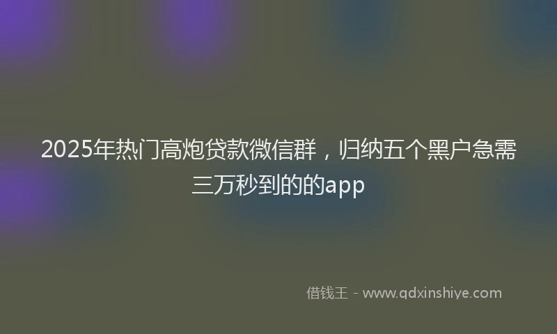 2025年热门高炮贷款微信群，归纳五个黑户急需三万秒到的的app