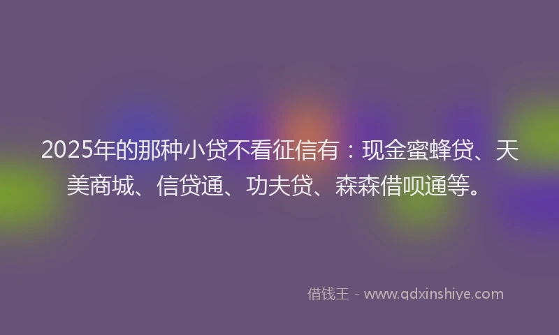 2025年的那种小贷不看征信有：现金蜜蜂贷、天美商城、信贷通、功夫贷、森森借呗通等。