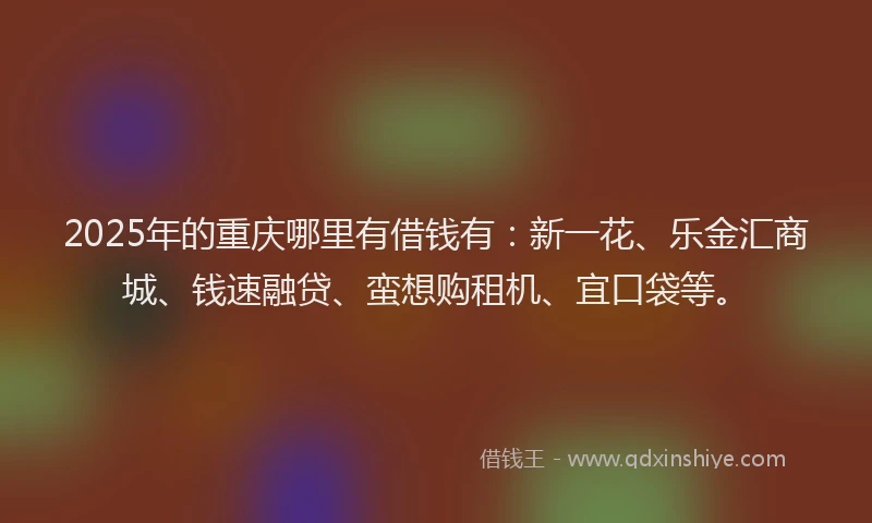 2025年的重庆哪里有借钱有：新一花、乐金汇商城、钱速融贷、蛮想购租机、宜口袋等。