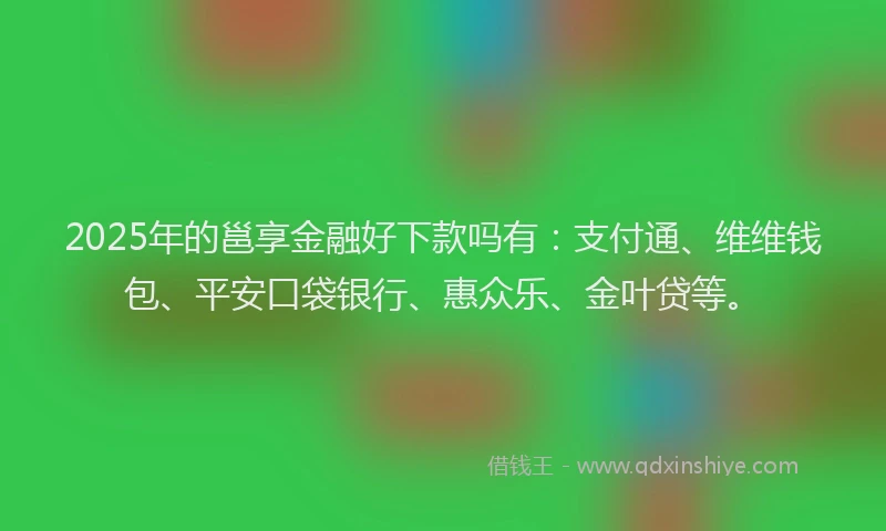 2025年的邕享金融好下款吗有：支付通、维维钱包、平安口袋银行、惠众乐、金叶贷等。