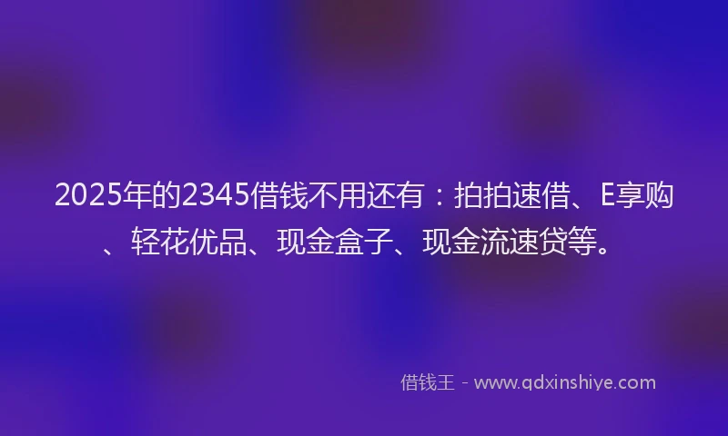 2025年的2345借钱不用还有：拍拍速借、E享购、轻花优品、现金盒子、现金流速贷等。