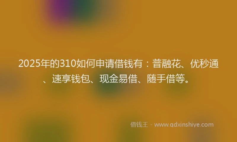 2025年的310如何申请借钱有：普融花、优秒通、速享钱包、现金易借、随手借等。