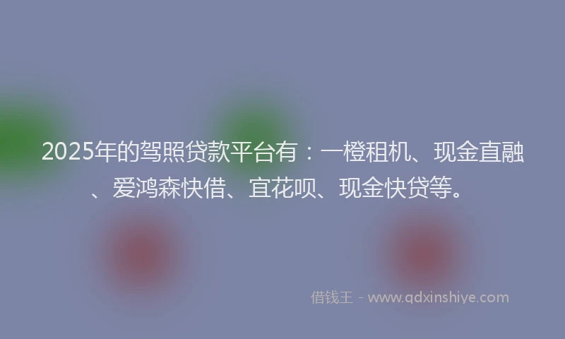 2025年的驾照贷款平台有：一橙租机、现金直融、爱鸿森快借、宜花呗、现金快贷等。