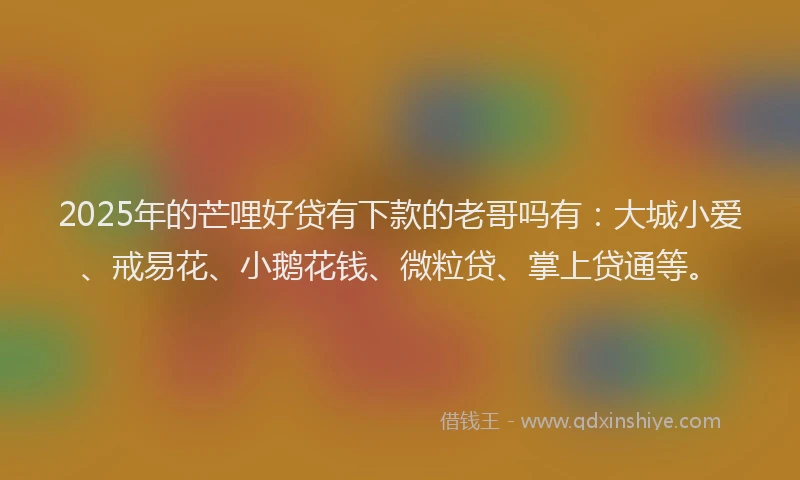 2025年的芒哩好贷有下款的老哥吗有：大城小爱、戒易花、小鹅花钱、微粒贷、掌上贷通等。