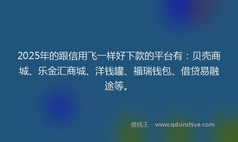 2025年的跟信用飞一样好下款的平台有：贝壳商城、乐金汇商城、洋钱罐、福瑞钱包、借贷易融途等。