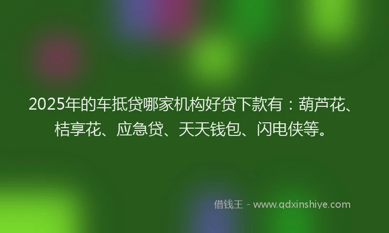 2025年的车抵贷哪家机构好贷下款有：葫芦花、桔享花、应急贷、天天钱包、闪电侠等。