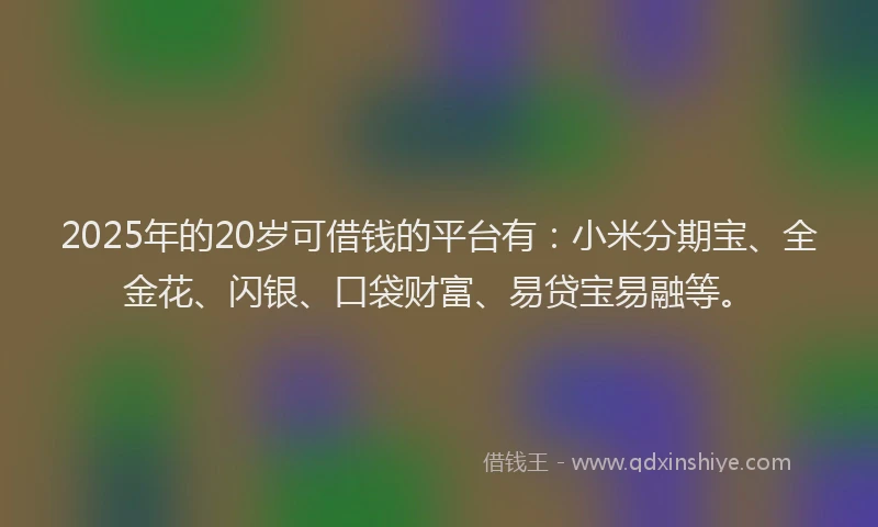 2025年的20岁可借钱的平台有：小米分期宝、全金花、闪银、口袋财富、易贷宝易融等。