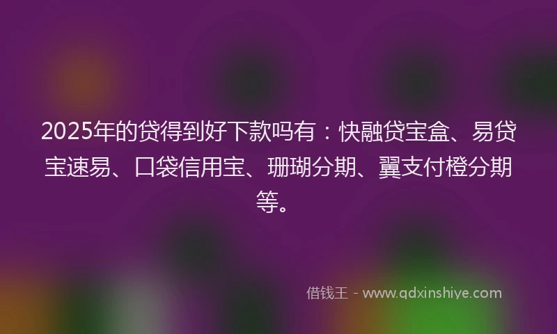 2025年的贷得到好下款吗有：快融贷宝盒、易贷宝速易、口袋信用宝、珊瑚分期、翼支付橙分期等。
