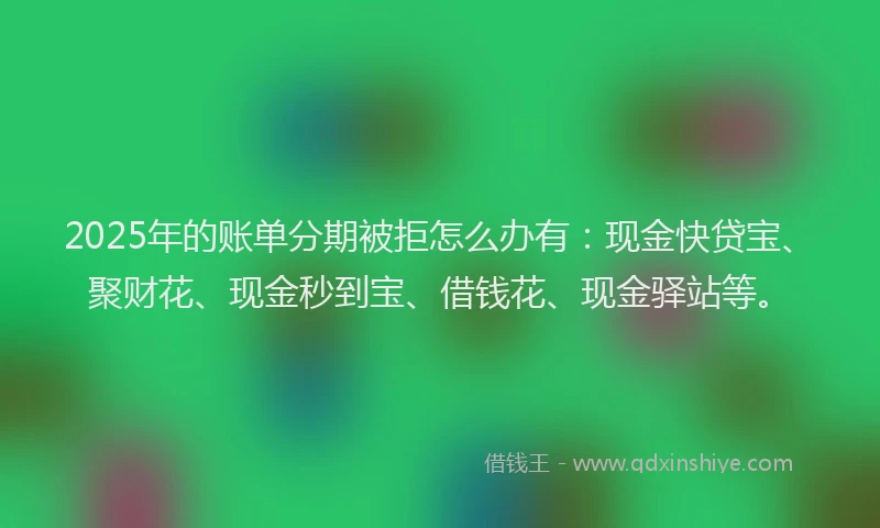 2025年的账单分期被拒怎么办有：现金快贷宝、聚财花、现金秒到宝、借钱花、现金驿站等。