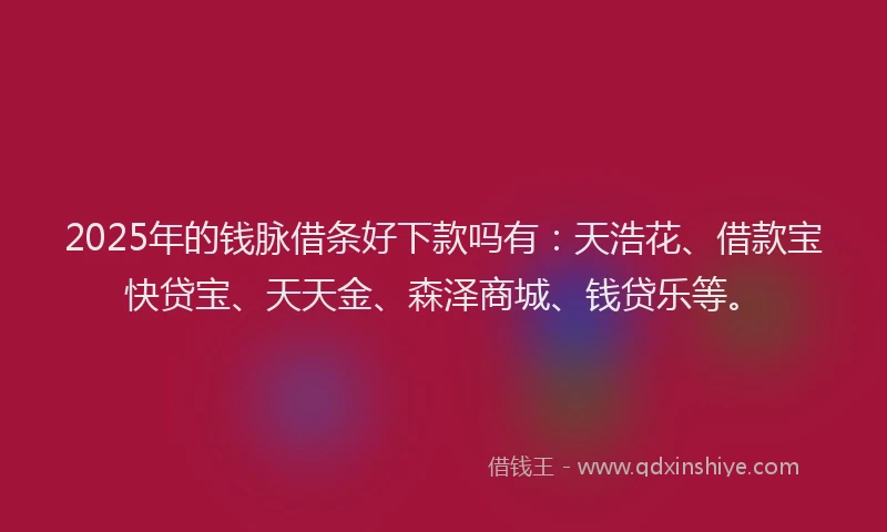 2025年的钱脉借条好下款吗有：天浩花、借款宝快贷宝、天天金、森泽商城、钱贷乐等。