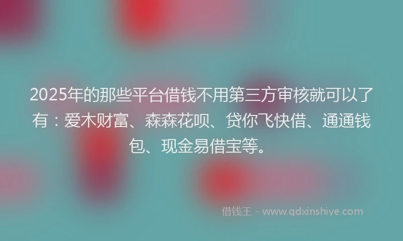 2025年的那些平台借钱不用第三方审核就可以了有：爱木财富、森森花呗、贷你飞快借、通通钱包、现金易借宝等。