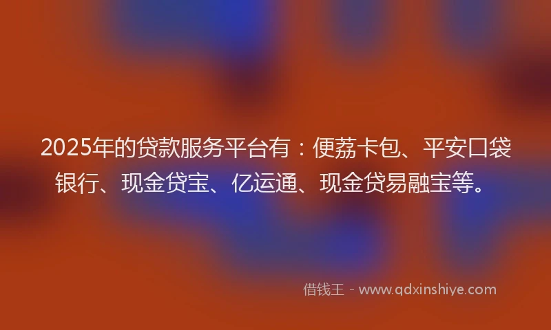 2025年的贷款服务平台有：便荔卡包、平安口袋银行、现金贷宝、亿运通、现金贷易融宝等。