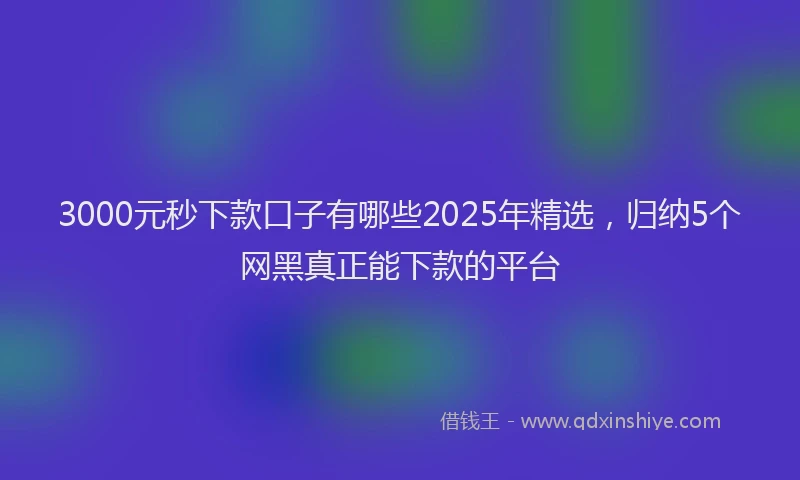 3000元秒下款口子有哪些2025年精选，归纳5个网黑真正能下款的平台