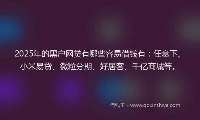 2025年的黑户网贷有哪些容易借钱有：任意下、小米易贷、微粒分期、好居客、千亿商城等。