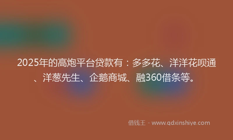 2025年的高炮平台贷款有：多多花、洋洋花呗通、洋葱先生、企鹅商城、融360借条等。