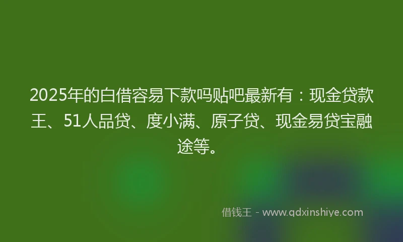 2025年的白借容易下款吗贴吧最新有：现金贷款王、51人品贷、度小满、原子贷、现金易贷宝融途等。