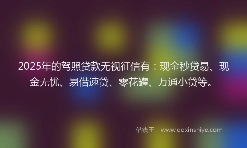 2025年的驾照贷款无视征信有：现金秒贷易、现金无忧、易借速贷、零花罐、万通小贷等。
