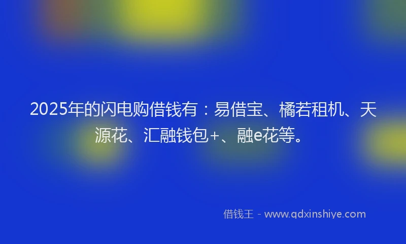 2025年的闪电购借钱有：易借宝、橘若租机、天源花、汇融钱包+、融e花等。