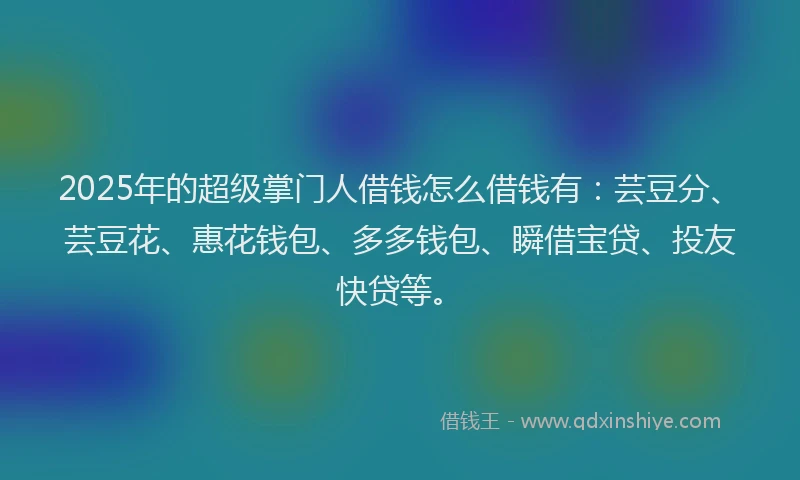 2025年的超级掌门人借钱怎么借钱有：芸豆分、芸豆花、惠花钱包、多多钱包、瞬借宝贷、投友快贷等。
