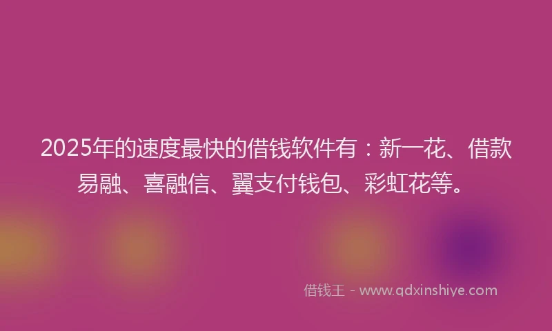2025年的速度最快的借钱软件有：新一花、借款易融、喜融信、翼支付钱包、彩虹花等。