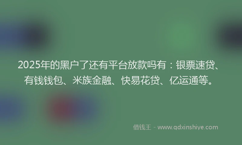 2025年的黑户了还有平台放款吗有：银票速贷、有钱钱包、米族金融、快易花贷、亿运通等。