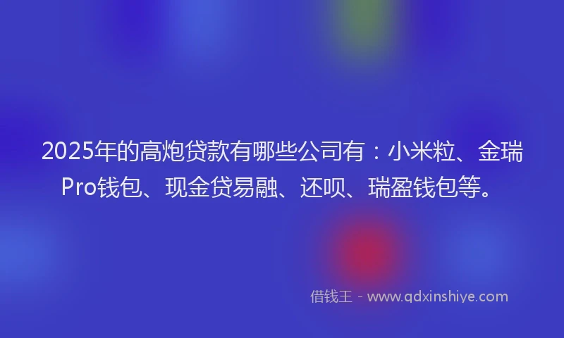 2025年的高炮贷款有哪些公司有：小米粒、金瑞Pro钱包、现金贷易融、还呗、瑞盈钱包等。