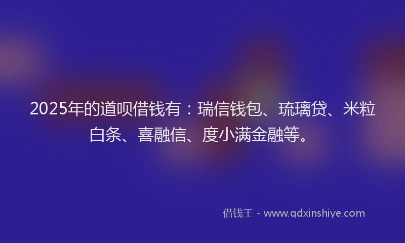 2025年的道呗借钱有：瑞信钱包、琉璃贷、米粒白条、喜融信、度小满金融等。