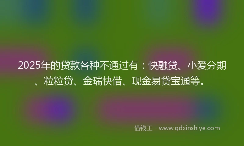 2025年的贷款各种不通过有：快融贷、小爱分期、粒粒贷、金瑞快借、现金易贷宝通等。