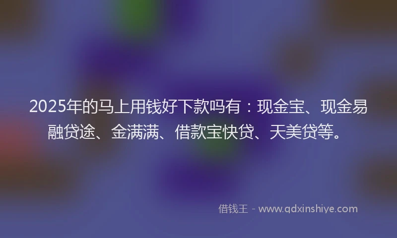 2025年的马上用钱好下款吗有：现金宝、现金易融贷途、金满满、借款宝快贷、天美贷等。