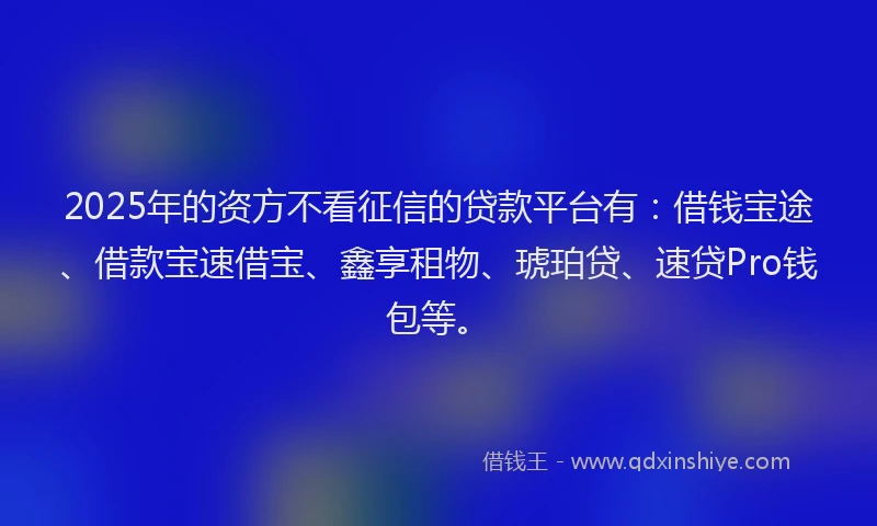 2025年的资方不看征信的贷款平台有：借钱宝途、借款宝速借宝、鑫享租物、琥珀贷、速贷Pro钱包等。