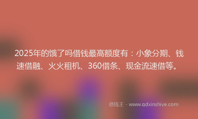 2025年的饿了吗借钱最高额度有：小象分期、钱速借融、火火租机、360借条、现金流速借等。