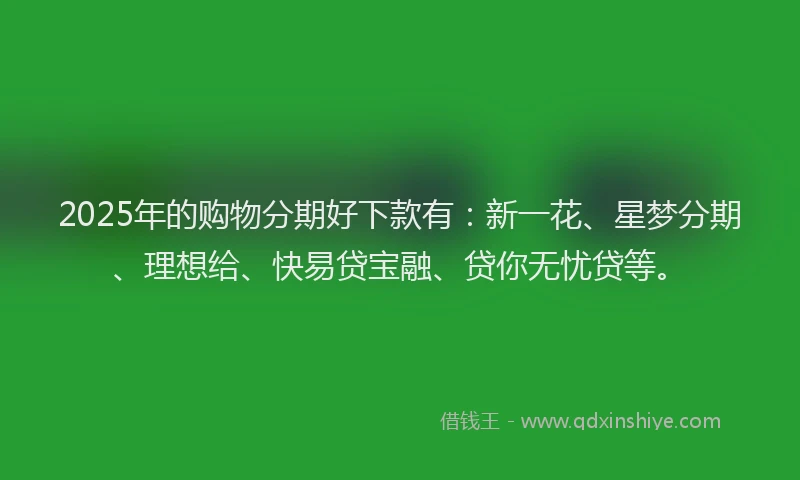 2025年的购物分期好下款有：新一花、星梦分期、理想给、快易贷宝融、贷你无忧贷等。
