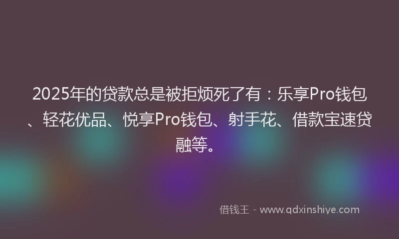 2025年的贷款总是被拒烦死了有：乐享Pro钱包、轻花优品、悦享Pro钱包、射手花、借款宝速贷融等。