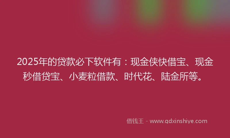 2025年的贷款必下软件有：现金侠快借宝、现金秒借贷宝、小麦粒借款、时代花、陆金所等。