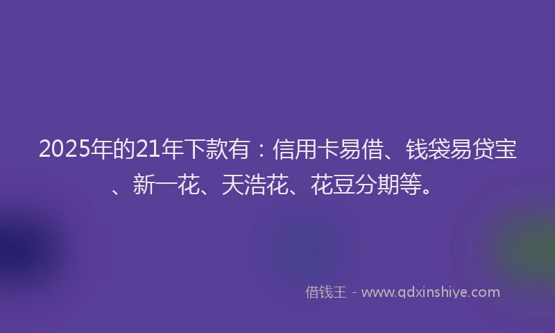 2025年的21年下款有：信用卡易借、钱袋易贷宝、新一花、天浩花、花豆分期等。