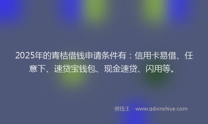 2025年的青桔借钱申请条件有：信用卡易借、任意下、速贷宝钱包、现金速贷、闪用等。
