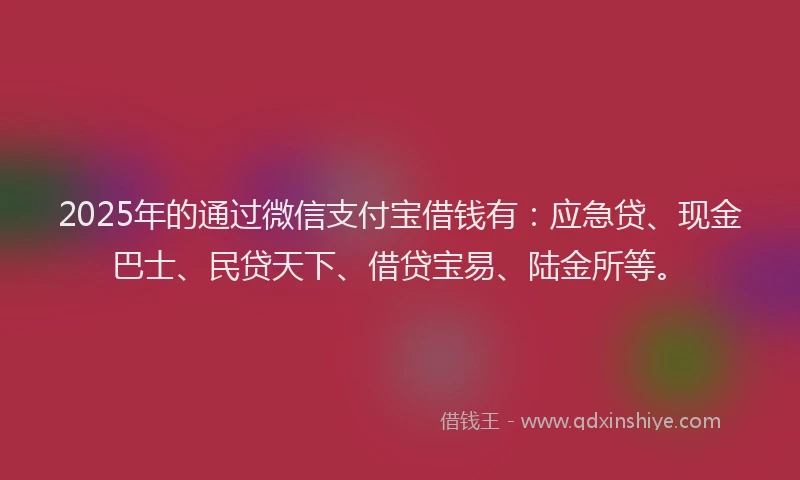 2025年的通过微信支付宝借钱有：应急贷、现金巴士、民贷天下、借贷宝易、陆金所等。
