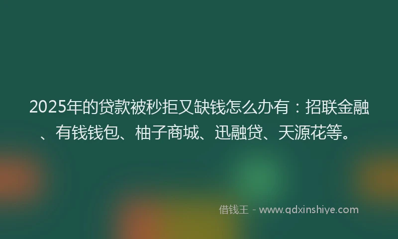 2025年的贷款被秒拒又缺钱怎么办有：招联金融、有钱钱包、柚子商城、迅融贷、天源花等。