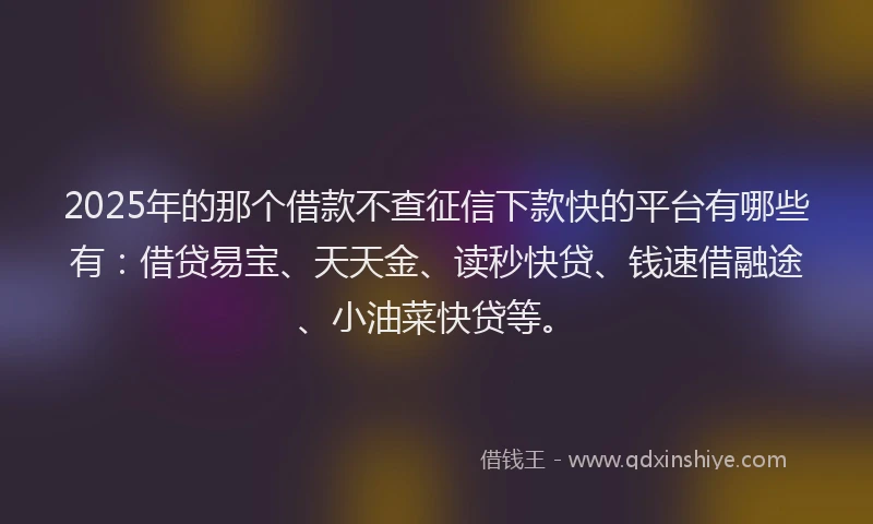 2025年的那个借款不查征信下款快的平台有哪些有：借贷易宝、天天金、读秒快贷、钱速借融途、小油菜快贷等。