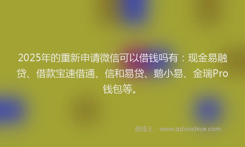 2025年的重新申请微信可以借钱吗有：现金易融贷、借款宝速借通、信和易贷、鹅小易、金瑞Pro钱包等。