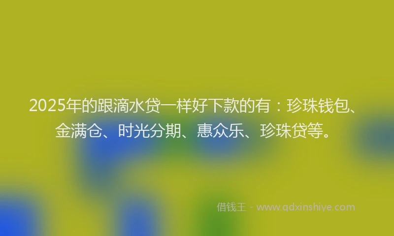 2025年的跟滴水贷一样好下款的有：珍珠钱包、金满仓、时光分期、惠众乐、珍珠贷等。