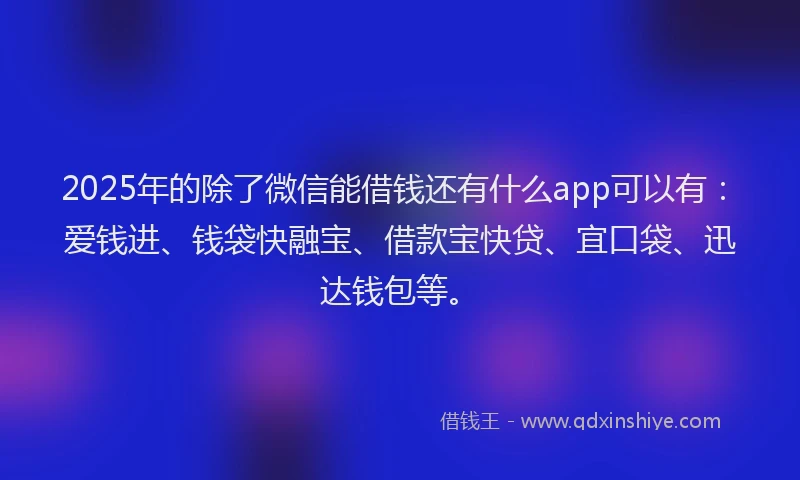 2025年的除了微信能借钱还有什么app可以有：爱钱进、钱袋快融宝、借款宝快贷、宜口袋、迅达钱包等。