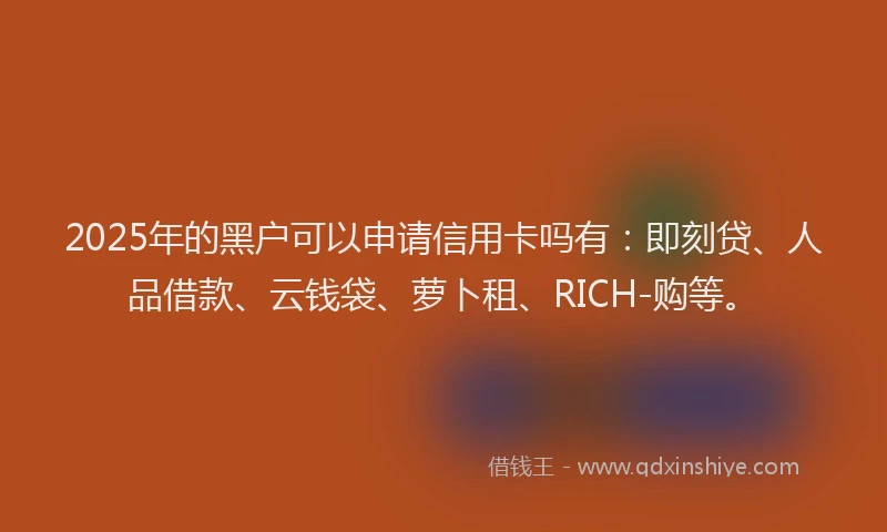 2025年的黑户可以申请信用卡吗有：即刻贷、人品借款、云钱袋、萝卜租、RICH-购等。